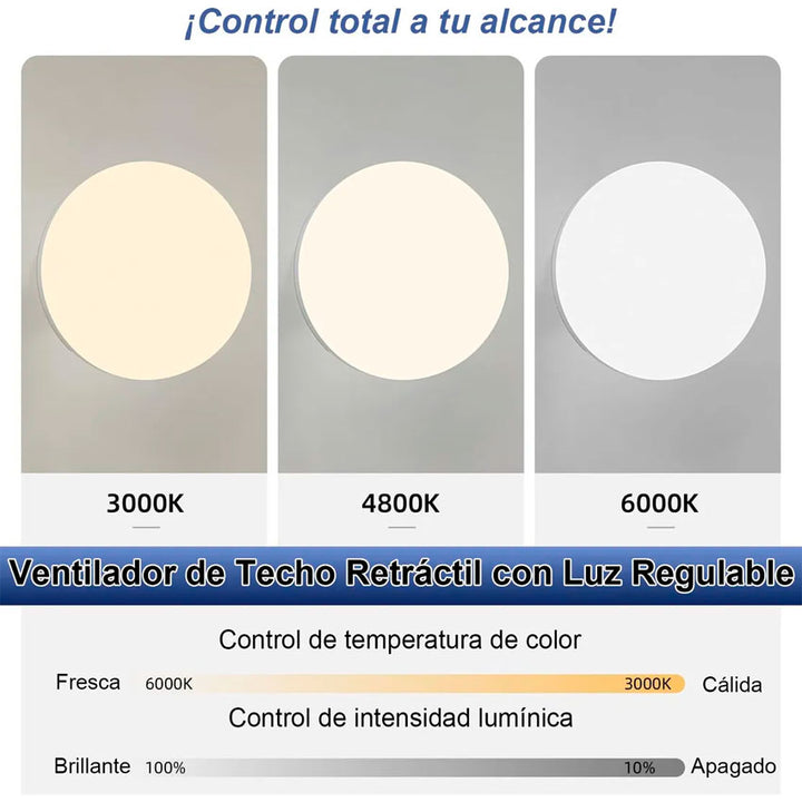 TIANLAI LÁMPARA LED CON VENTILADOR CON ASPAS RETRÁCTILES