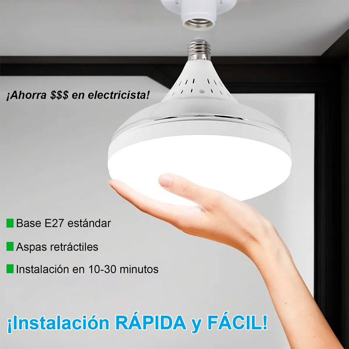 TIANLAI LÁMPARA LED CON VENTILADOR CON ASPAS RETRÁCTILES