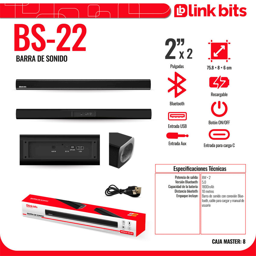Aek Cyber Sound Bar 16w Bluetooth Radio Fm Control Remoto