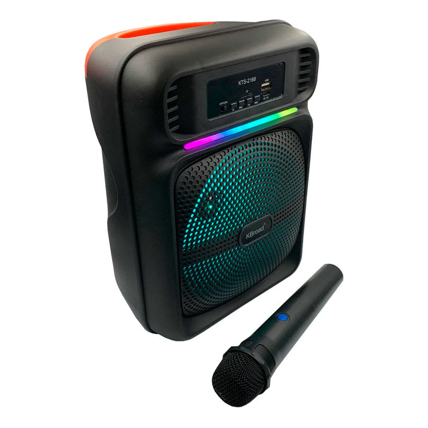 LINKBITS BAFLE 8" PORTÁTIL, MICRÓFONO INCLUIDO, USB, TF, AUX Y FM, ILUMINACIÓN LED