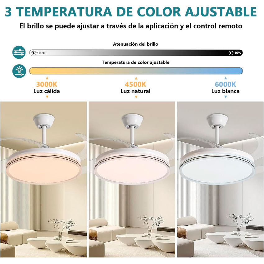 Ventilador de Techo con Lampara Aspas Retractiles 42 Pulg Megaluz