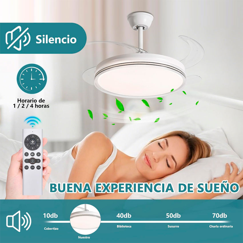 Ventilador de Techo con Lampara Aspas Retractiles 42 Pulg Megaluz