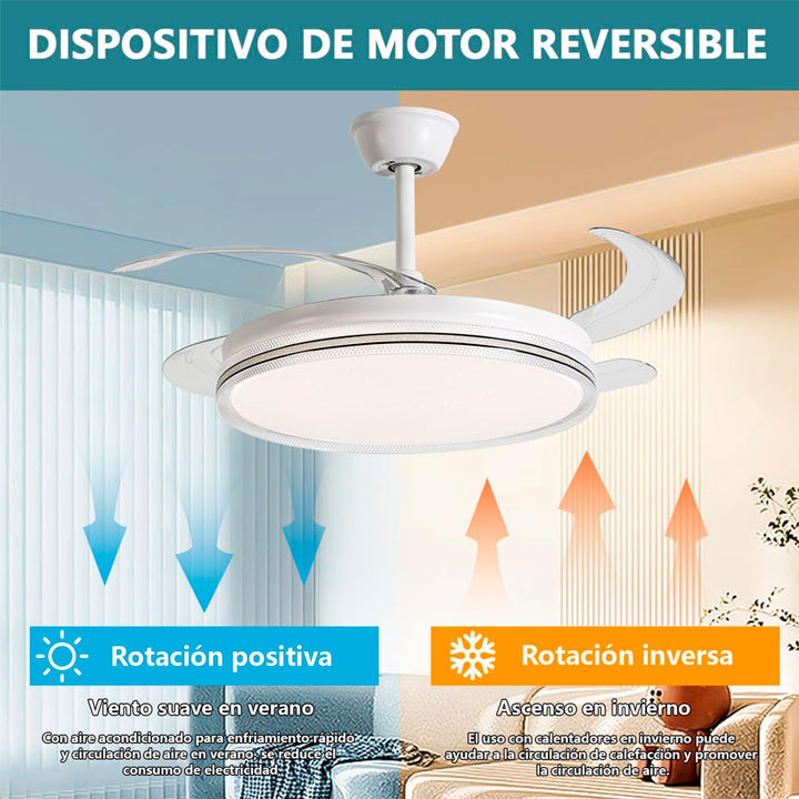 Ventilador de Techo con Lampara Aspas Retractiles 42 Pulg Megaluz