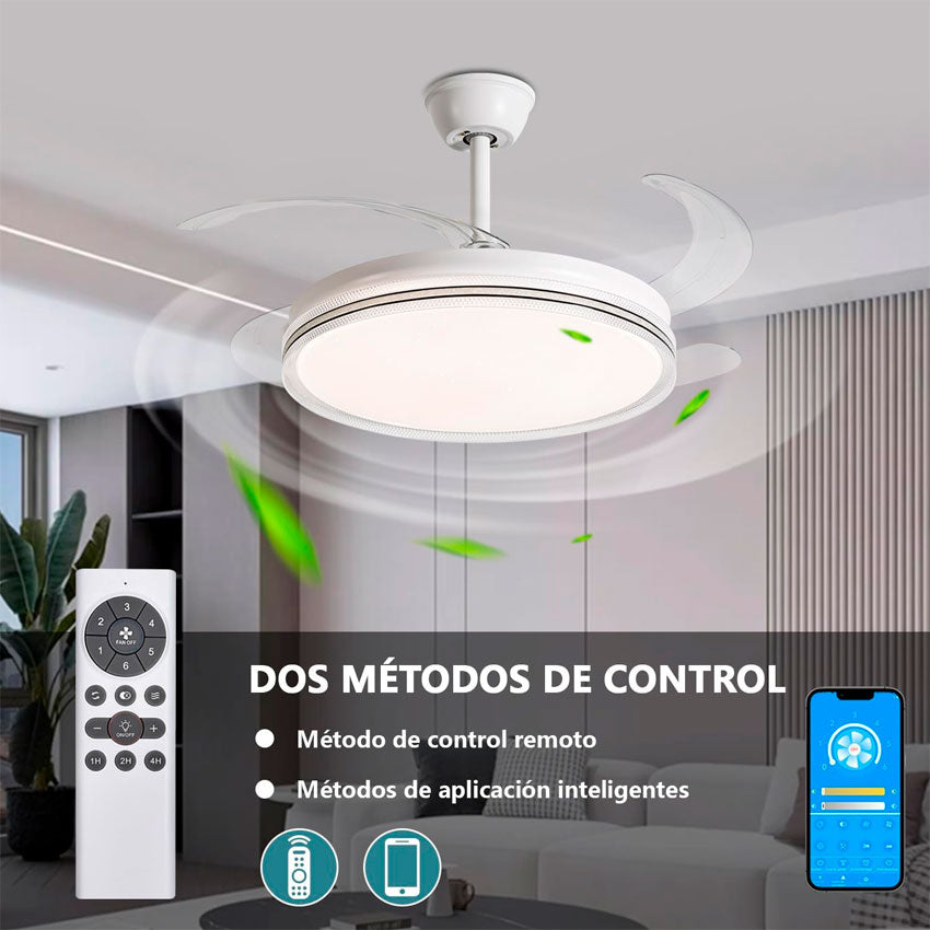 Ventilador de Techo con Lampara Aspas Retractiles 42 Pulg Megaluz