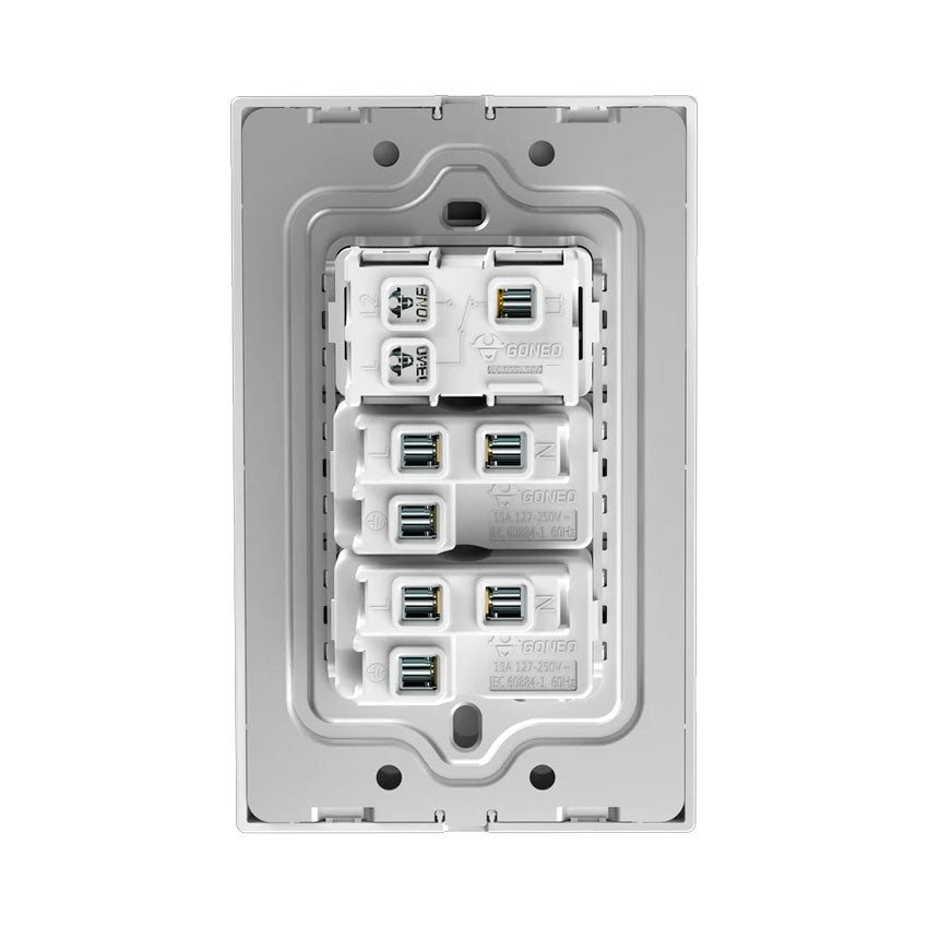 Interruptor y Tomacorriente 1 y 2 Blanco Goneo