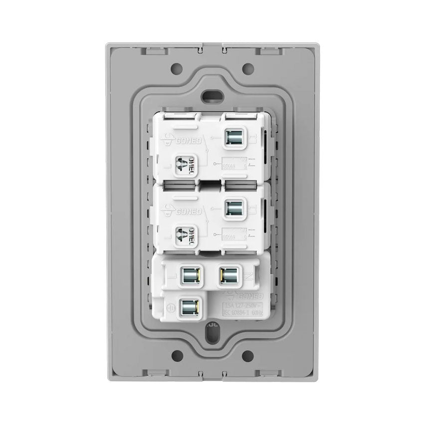 Interruptor y Tomacorriente 2 y 1 Gris Goneo