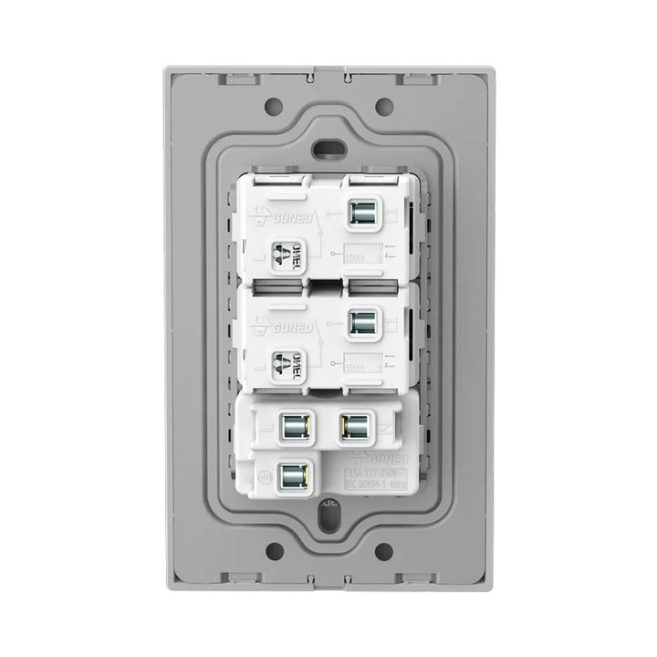 Interruptor y Tomacorriente 2 y 1 Gris Goneo