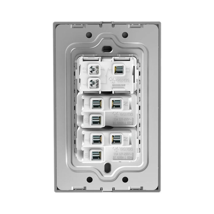Interruptor y Tomacorriente 1 y 2 Gris Goneo