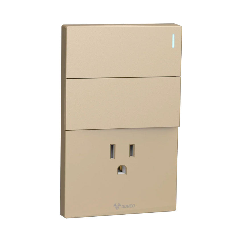 Interruptor y Tomacorriente 2 y 1 Dorado Goneo