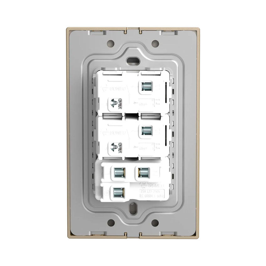 Interruptor y Tomacorriente 2 y 1 Dorado Goneo