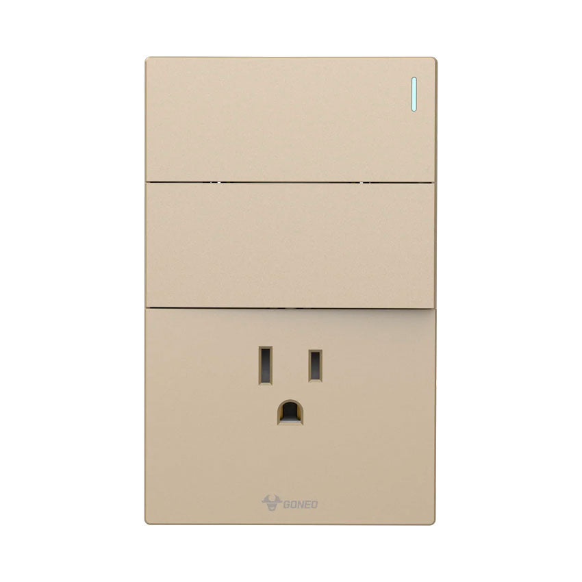 Interruptor y Tomacorriente 2 y 1 Dorado Goneo