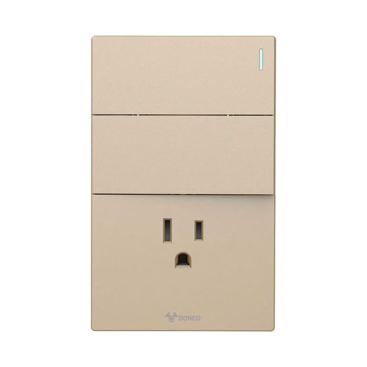 Interruptor y Tomacorriente 2 y 1 Dorado Goneo