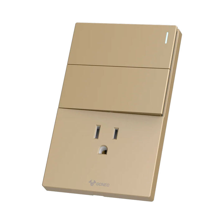 Interruptor y Tomacorriente 2 y 1 Dorado Goneo