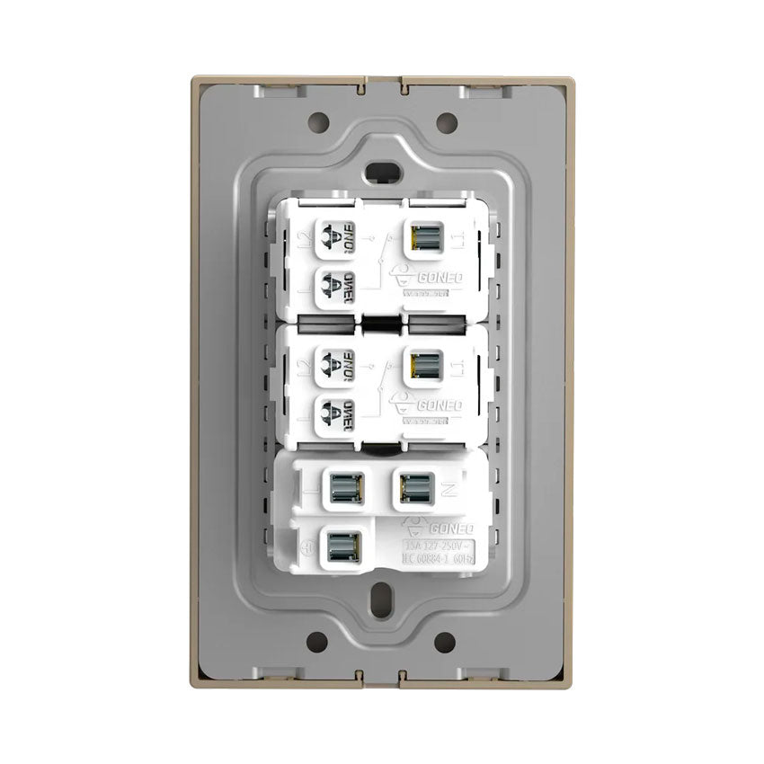 Interruptor y Tomacorriente 2 y 1 Dorado Goneo