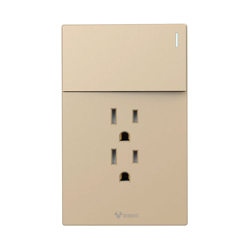 Interruptor y Tomacorriente 1 y 2 Dorado Goneo
