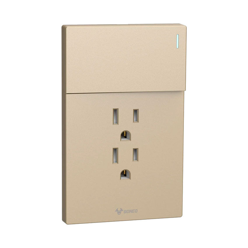 Interruptor y Tomacorriente 1 y 2 Dorado Goneo