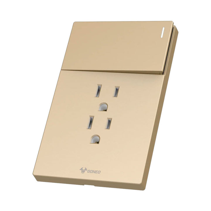Interruptor y Tomacorriente 1 y 2 Dorado Goneo