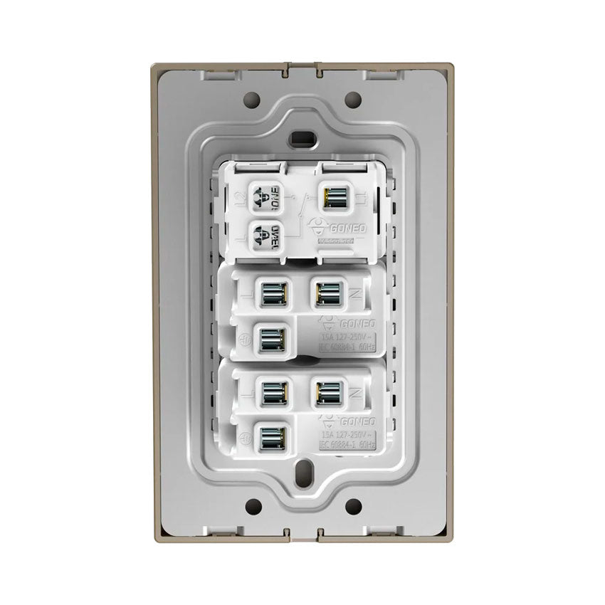 Interruptor y Tomacorriente 1 y 2 Dorado Goneo