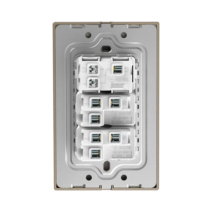 Interruptor y Tomacorriente 1 y 2 Dorado Goneo