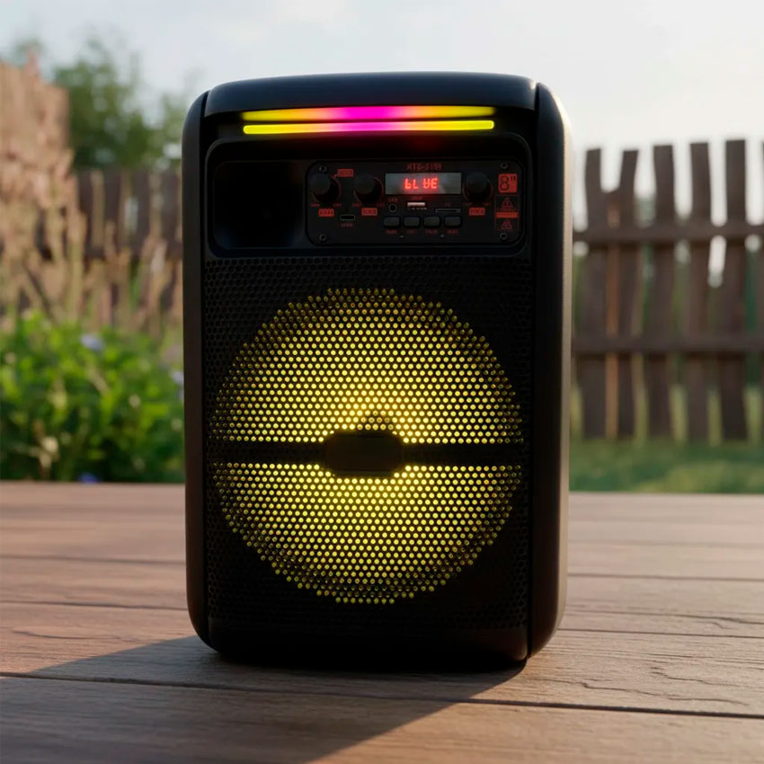 LINKBITS BAFLE 8" CON MICRÓFONO INALÁMBRICO, LUCES LED, USB, MICROSD, FM Y AUXILIAR