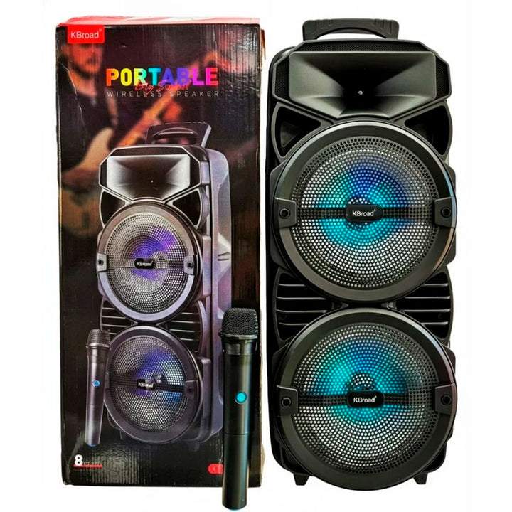 LINKBITS BAFLE 2 X 8" 20W. CON MICRÓFONO INALÁMBRICO, USB, TF, AUX Y FM, LUCES LED