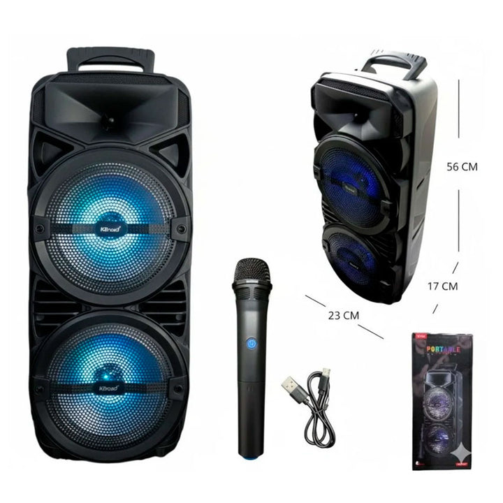 LINKBITS BAFLE 2 X 8" 20W. CON MICRÓFONO INALÁMBRICO, USB, TF, AUX Y FM, LUCES LED