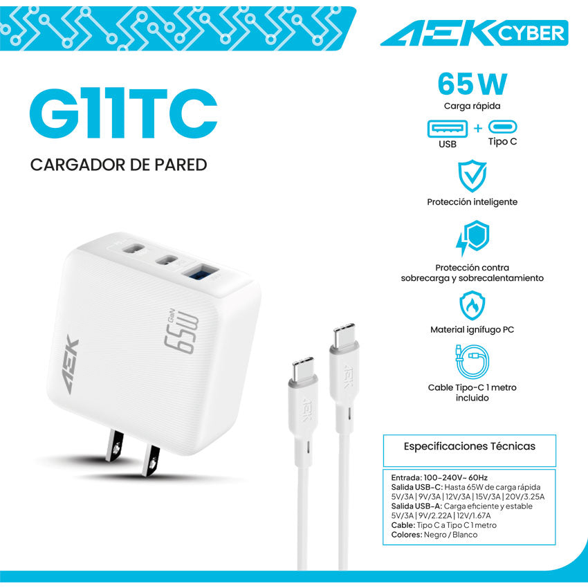 Adaptador Ac Usb Aek 65w C/cable Usb Tipo " C"