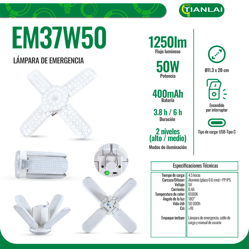 Lampara de Emergencia 50w ( 630lm) Tianlai