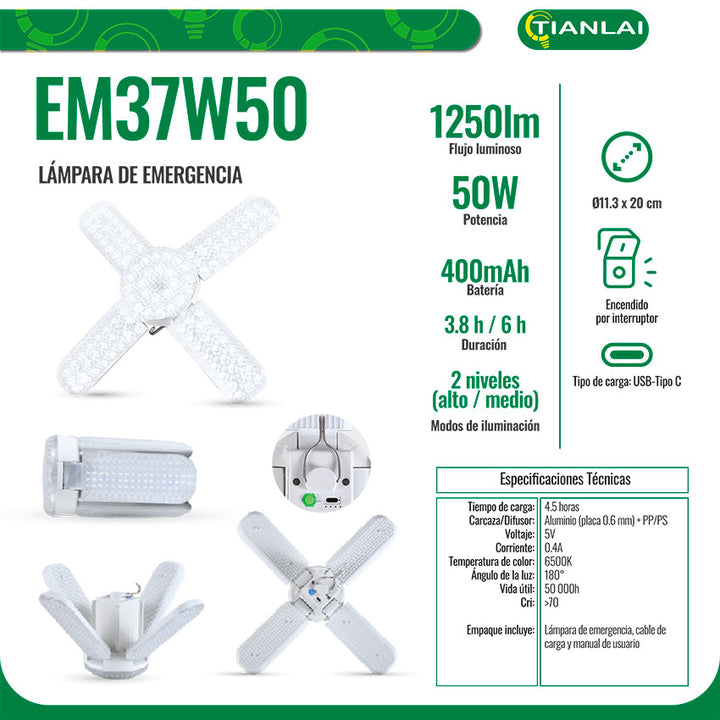 Lampara de Emergencia 50w ( 630lm) Tianlai