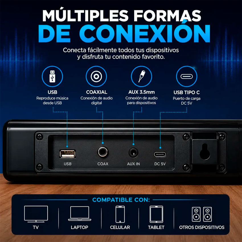 Linkbits Sound Bar 10 Watts Bt. Usb, Tarjeta Tf , Aux y Radio Fm