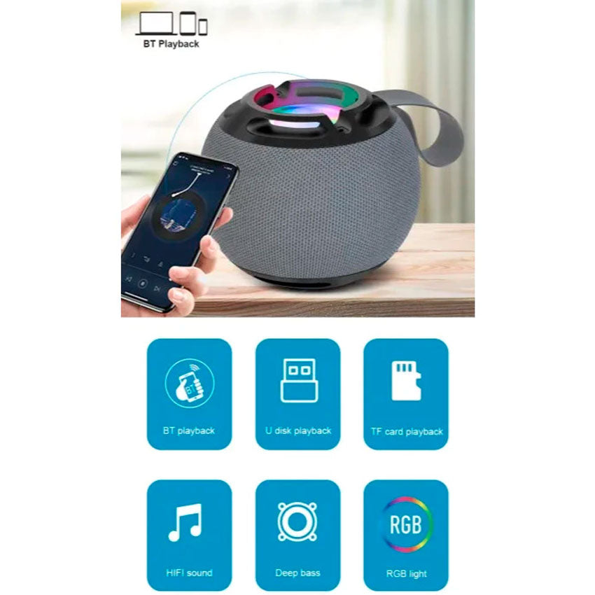 KTS KTS-2479 BOCINA BLUETOOTH 2" WATERPROOF ESFERA COLOR NEGRO