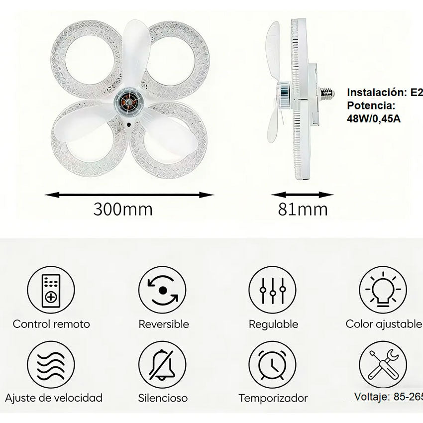 Lampara Led con Ventilador 60w 4 Focos Tianlai