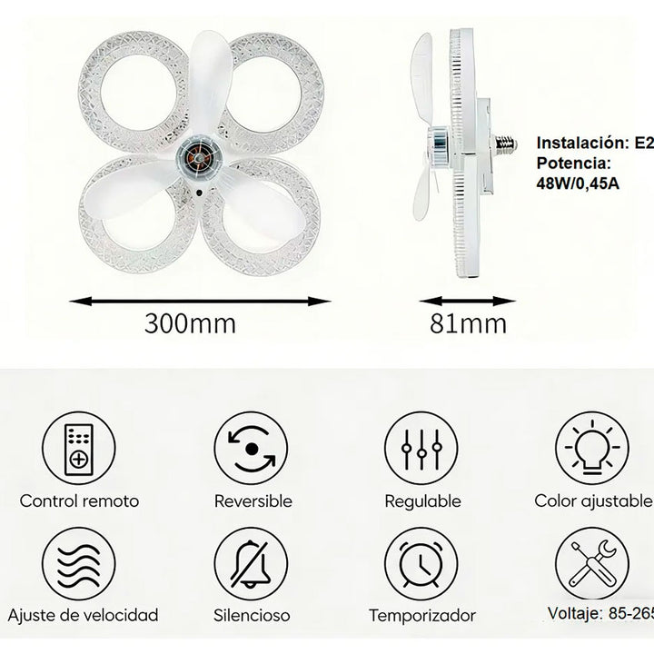 Lampara Led con Ventilador 60w 4 Focos Tianlai