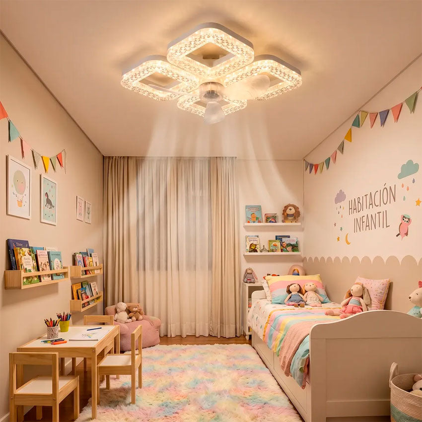 Lampara Led con Ventilador 60w 4 Focos Cuadrados Tianlai