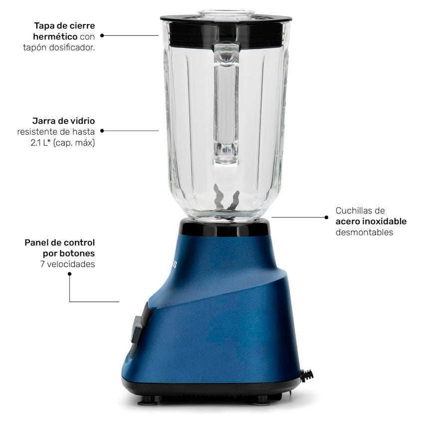 Licuadora Vaso Vidrio 2.1 Lts Azul Taurus