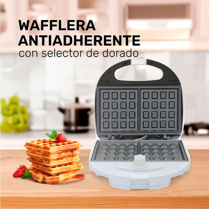 TAURUS WAFFLERA ANTIADHERENTE 2 WAFFLES 750W BLANCO