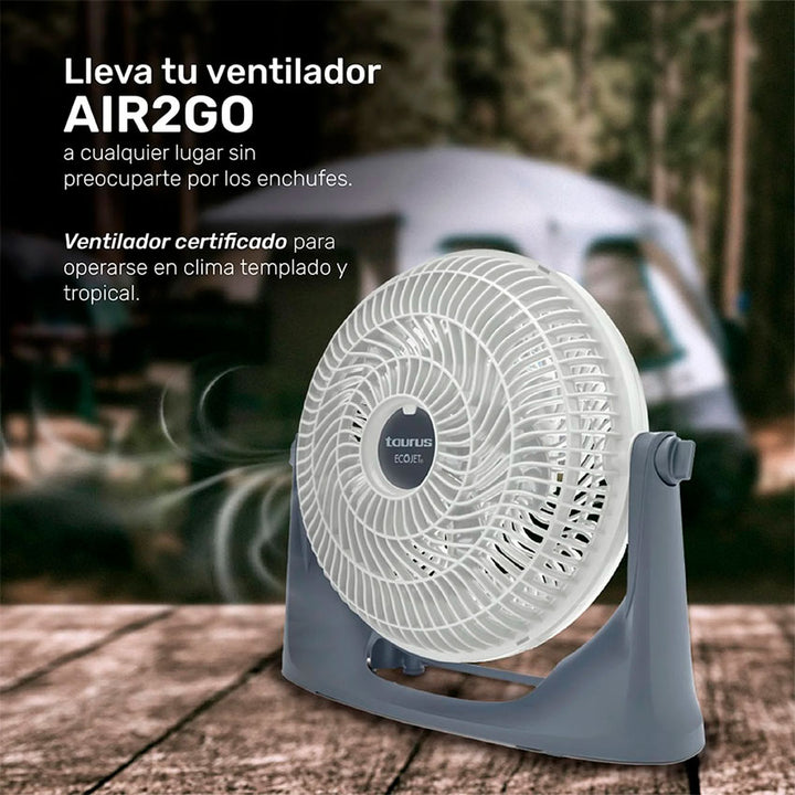 TAURUS AIR2GO – VENTILADOR RECARGABLE 2 EN 1, POTENTE Y SILENCIOSO