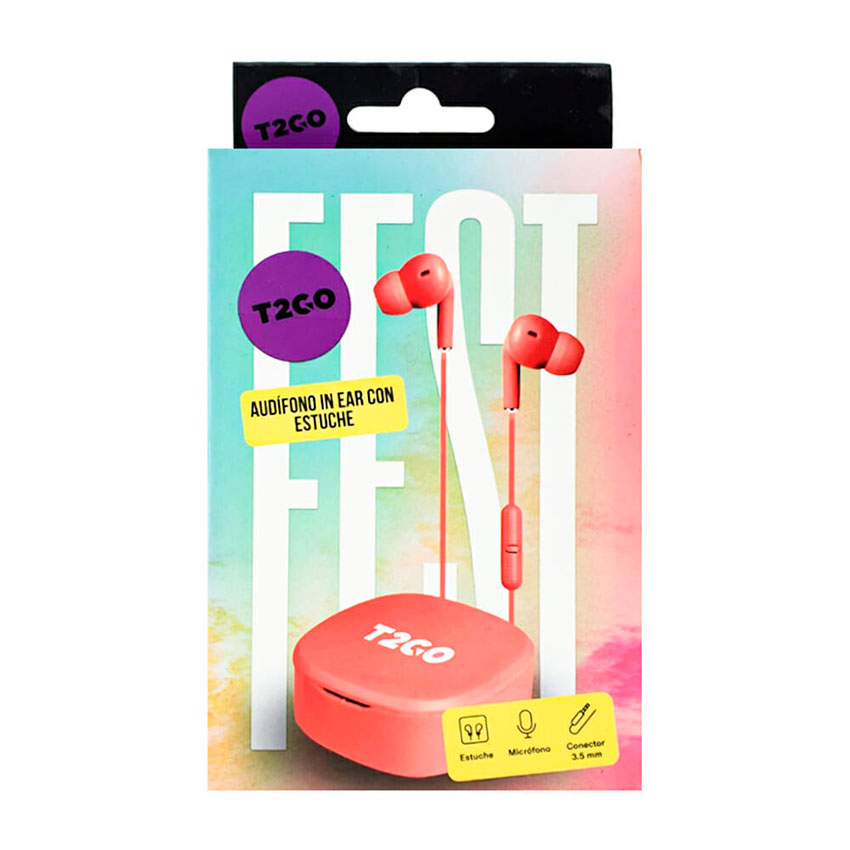 AUDIFONOS T2GO FEST C/ESTUCHE NARANJA