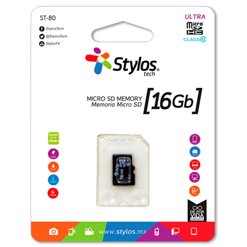 MEMORIA MICRO SD 16GB STYLOS SIN AD