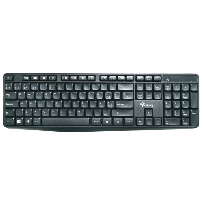 TECLADO STYLOS STPTEC4B, INALÁMBRICO, RF INALÁMBRICO + USB, NEGRO