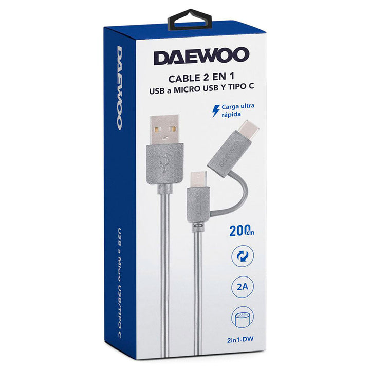 DAEWOOD CABLE USB A MICRO Y TIPO "C"