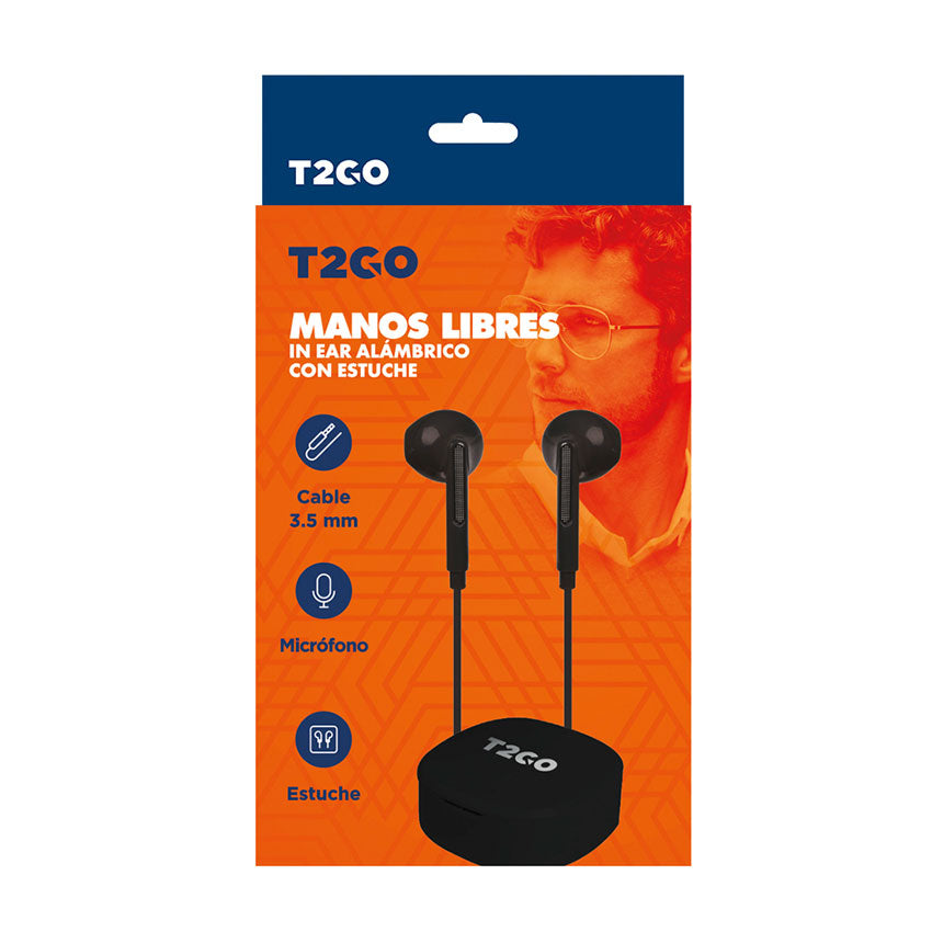 AUDIFONOS T2GO C/ESTUCHE NEGRO