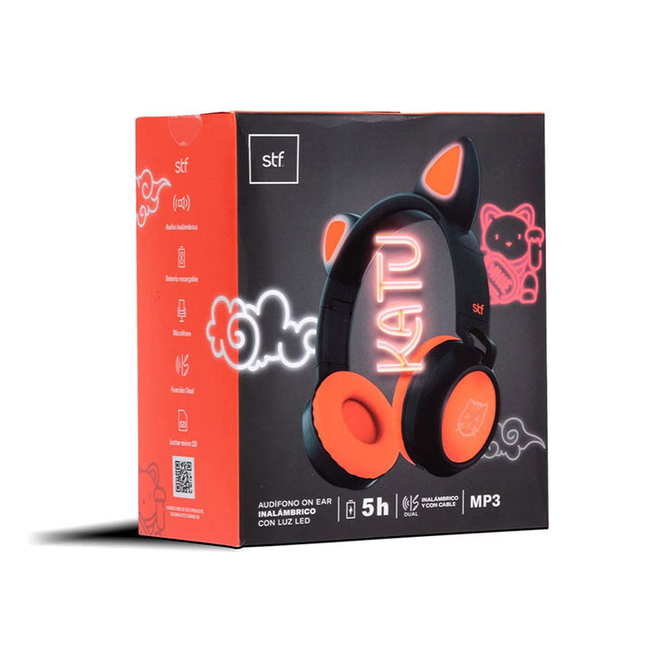 AUDIFONOS BLUETOOTH STF KATU NEGRO/NARANJA "G"