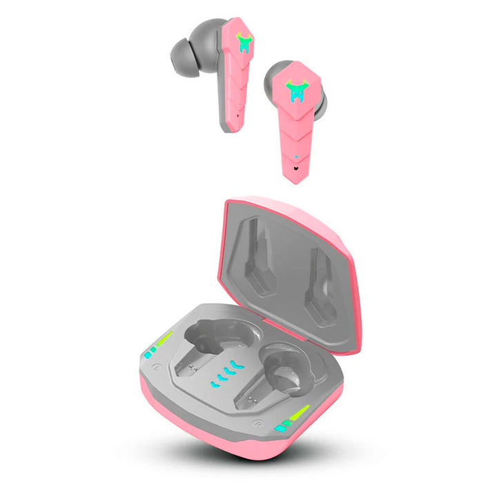STF AUDIFONOS GAMING INALÁMBRICOS TRUE WIRELESS MUSPELL ROSA, RGB, 48 HORAS DE BATERÍA