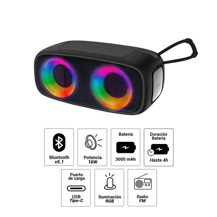 BOCINA BLUETOOTH STF 2 X 2" HOOK MINI NEGRO