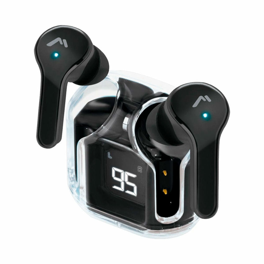 AUDIFONOS TRUE WIRELESS MITZU TRASNPARENTE NEGRO