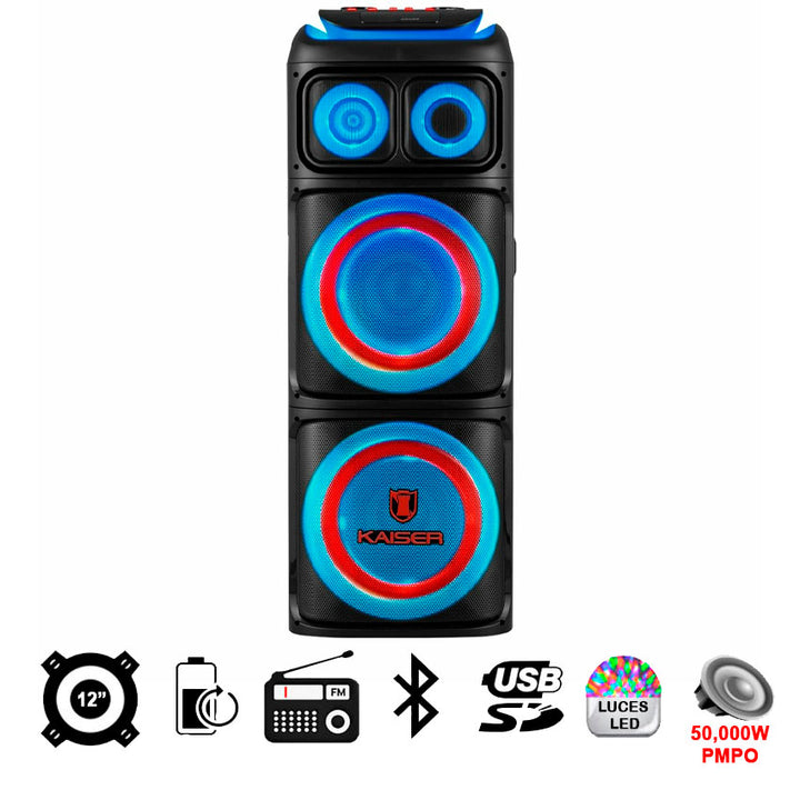 KSR BAFLE ONE BODY 2X12" 50,000 W PMPO EFECTOS DE LUZ ECUALIZADOR