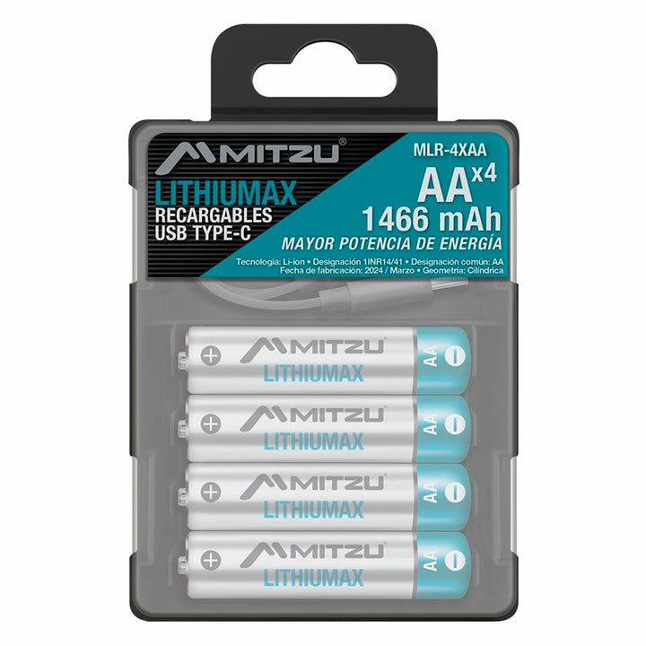MITZU BATERIA RECARGABLE LITIO "AA/4" RECARGA TIPO C