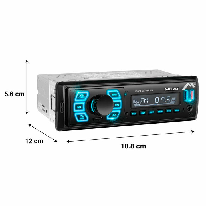 MITZU AUTOESTÉREO CON BLUETOOTH 300W USB, MICRO SD, RADIO FM Y CONTROL REMOTO