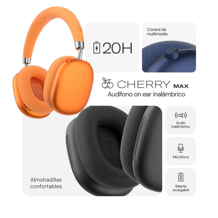 Stf Audifonos Bluetooth Cherry Max Gris con Batería de Larga Duración y Sonido Envolvente
